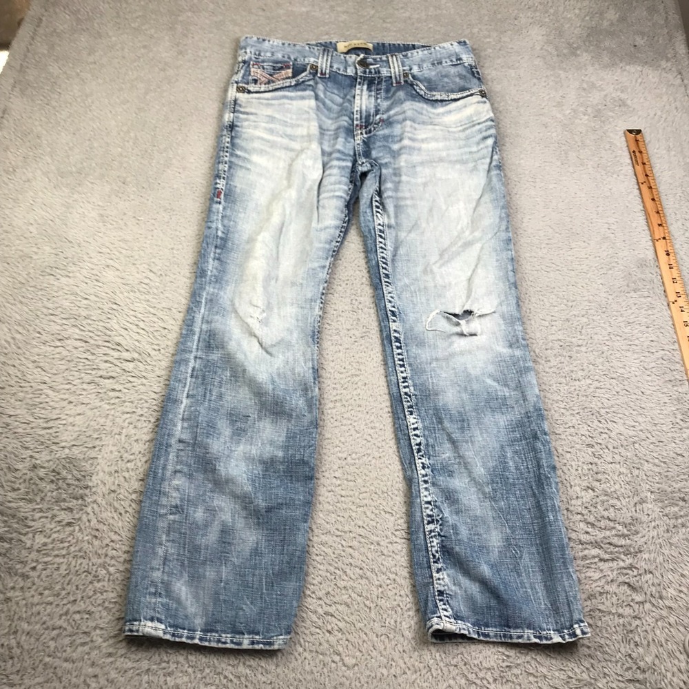 Big Star Pioneer Straight Jeans Mens 32S (33x29) Light Wash Distressed Denim